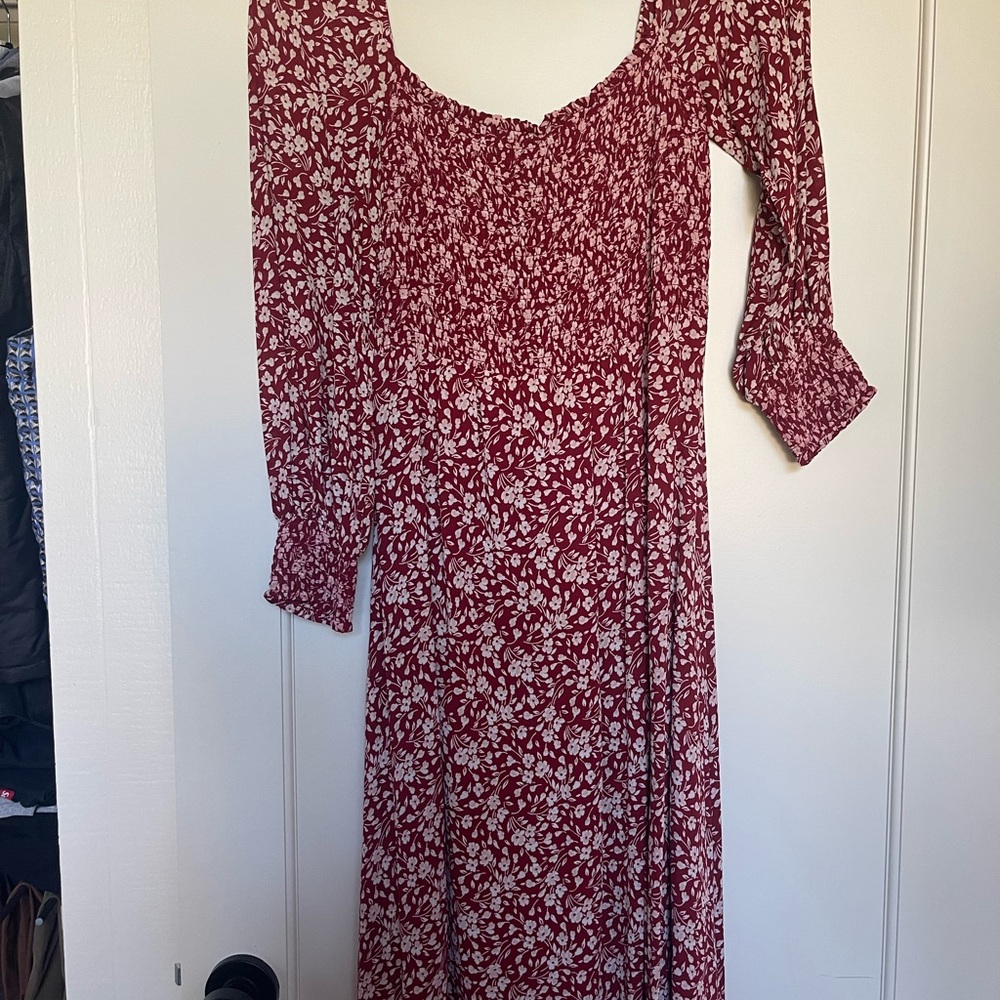 Reformation Burgundy Floral Long Sleeve Dress